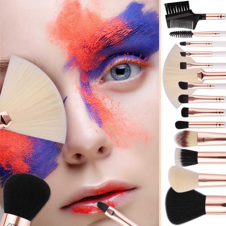 ZOREYA Makeup Brushes Set15pcs Rose Gold Luxury and Fashion Makeup BrushesProfessional Premium Synthetic Foundation Powd