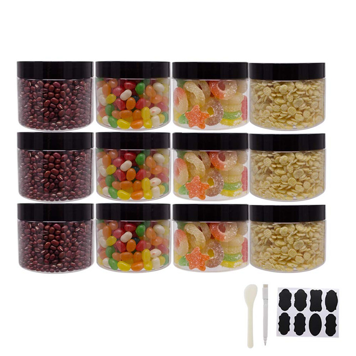 zmybcpack Plastic Jars With Lids Extra Labels 1 Pen Clear PET Seal Jar for Food Storage Wide Opening Storage jar For Dry
