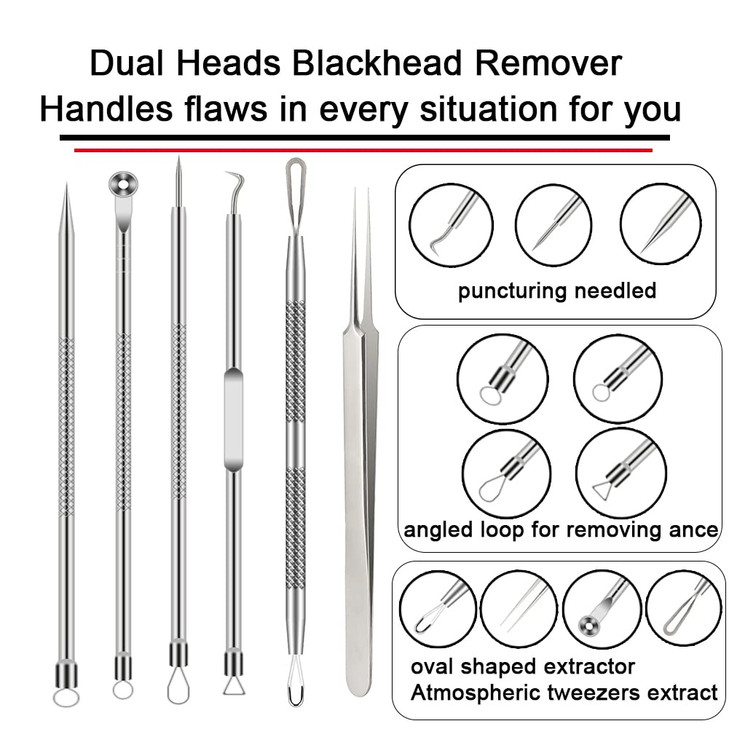 Pimple Popper Tool Kit 6 Pcs Blackhead Remover Acne Needle Tools Set Removing Treatment Comedone Whitehead Popping Zit f