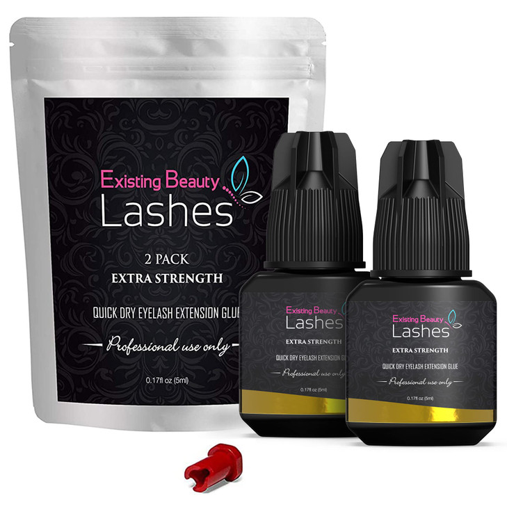 2 Pack Extra Strong Eyelash Extension Glue Adhesive for Professional Eyelash Extension Artists for Individual Eyelash Ex