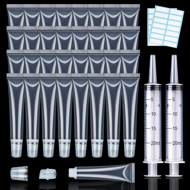 AMORIX 50PCS 20ml Lip Gloss Tubes Clear Empty Lip Balm Containers Refillable Soft Cosmetic Squeeze Tubes for DIY Lipglos