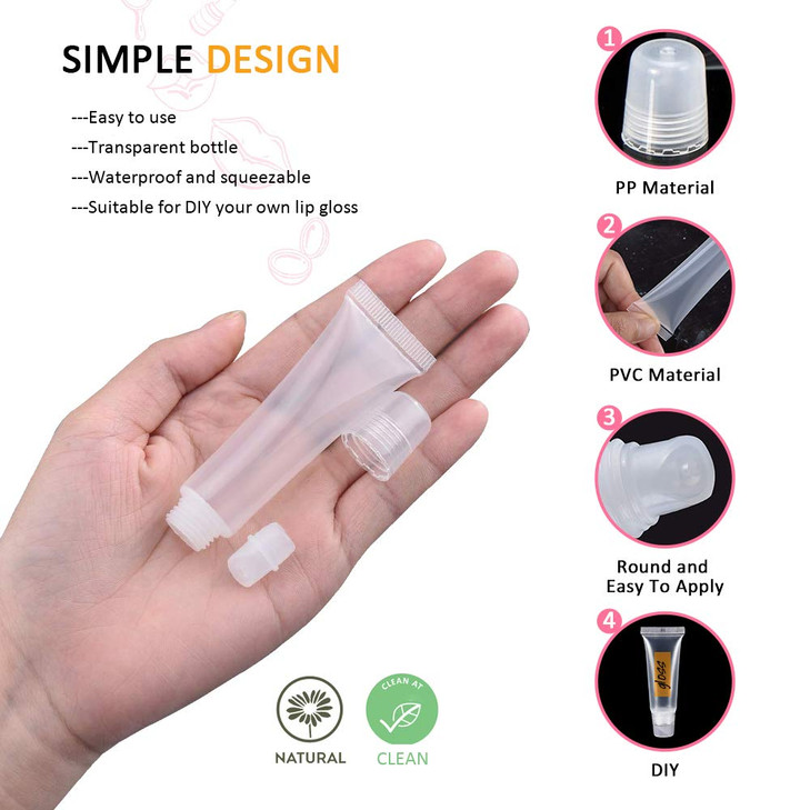 AMORIX 50PCS 20ml Lip Gloss Tubes Clear Empty Lip Balm Containers Refillable Soft Cosmetic Squeeze Tubes for DIY Lipglos