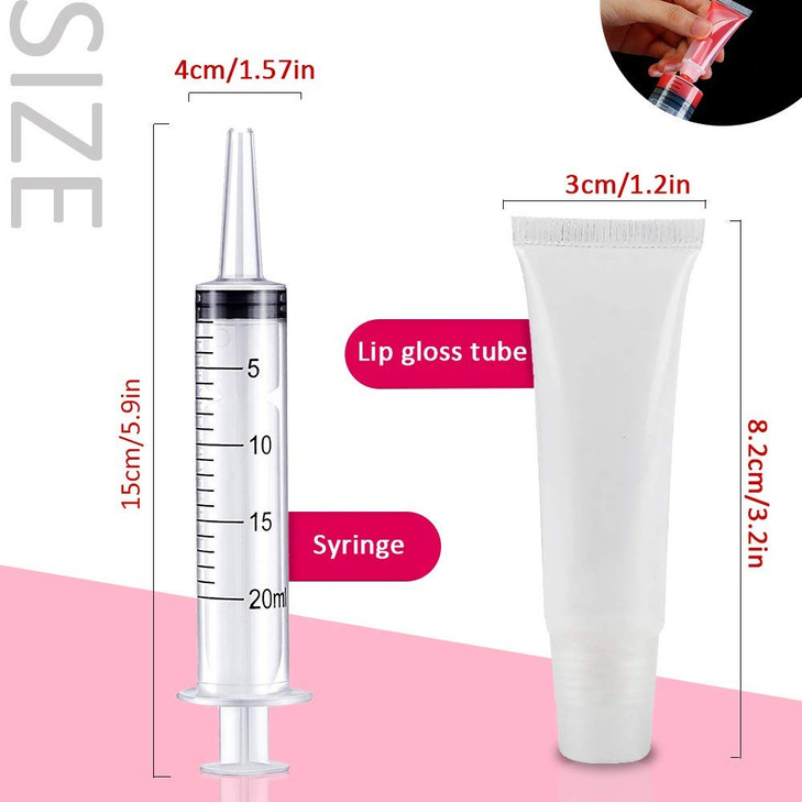 AMORIX 50PCS Lip Gloss Tubes 10ml Empty Lip Balm Containers Refillable Lipgloss Squeeze Tubes with 2 x 20ml Syringes 5pc