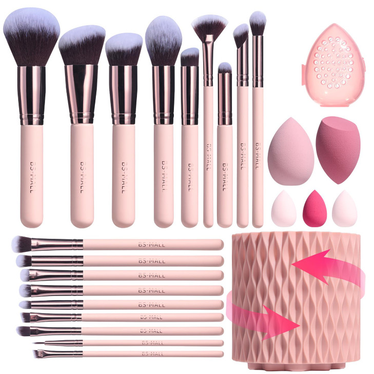 BSMALL Makeup Brushes Premium Synthetic Foundation Powder Concealers Eye Shadows 18 Pcs Brush Set with 5 sponge Holder S