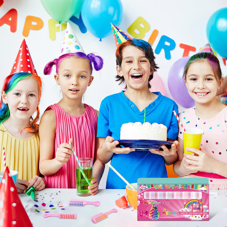 New Hair Chalk Comb for Girls Kids, Washable Temporary Hair Color Dye for Kids Ages 5 6 7 8 9 10+ Birthday Party Gift Cosplay DIY, Christmas (Pink,Pu