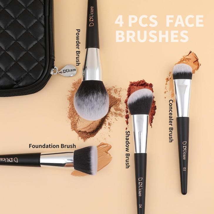 DUcare Makeup Brushes with Case 10Pcs Travel Makeup Brushset Women Gift Premium Synthetic Kabuki Foundation Blending Bru