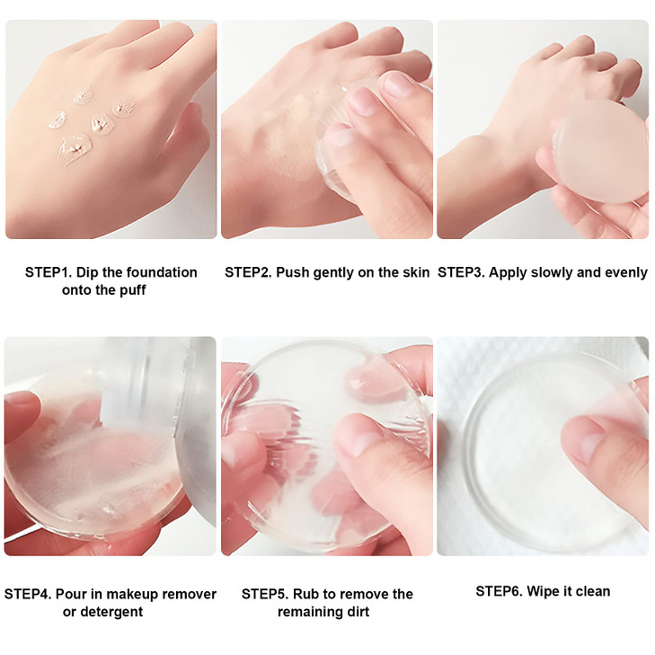 2PCS Silicone Air Cushion Powder Puff Transparent Cosmetic Blender Easy to Clean and Apply Makeup Wet and Dry Use with E