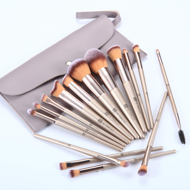 HEYMKGO Makeup Brushes 15PCS Champagne Gold Professional Makeup Brush Set Foundation Brush Blending Powder Blush Conceal