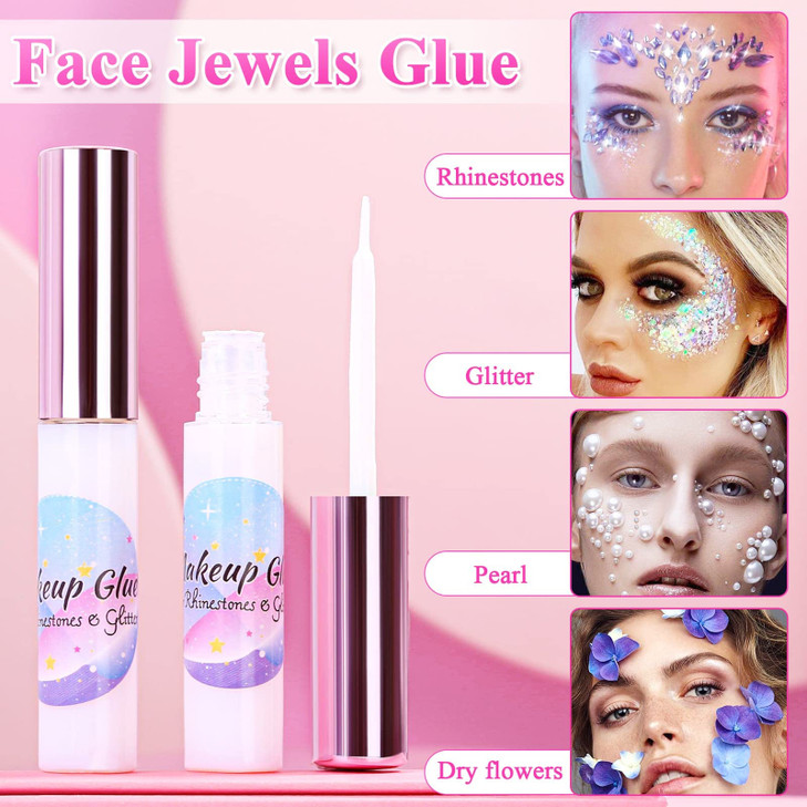 Face Makeup Glue for Rhinestones Shynek Cosmetic Face Glitter Glue Long Lasting Waterproof Face Glue Adhesive for Eye Je