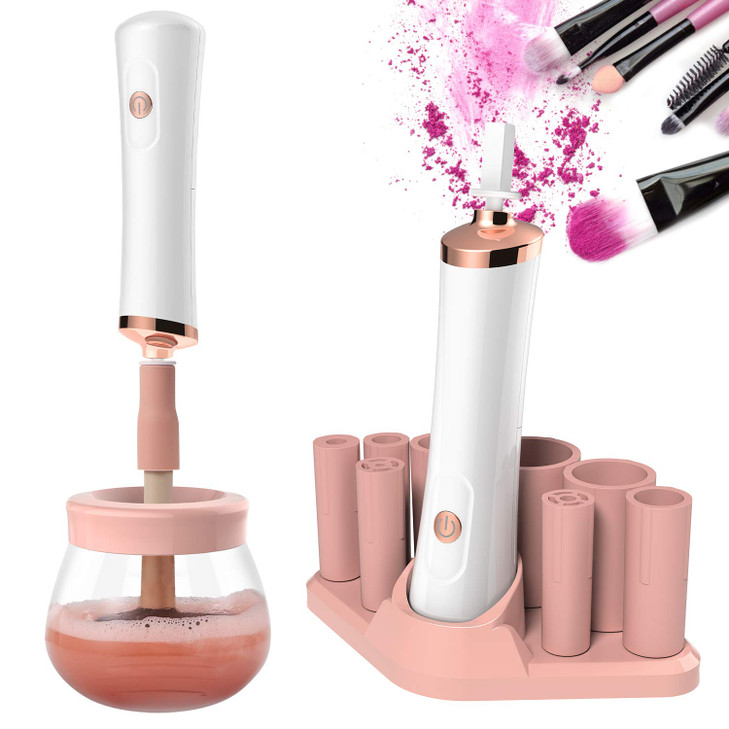 Senbowe Upgraded Makeup Brush Cleaner and Dryer Machine Electric Cosmetic Automatic Brush Spinner with 8 Size Rubber Col