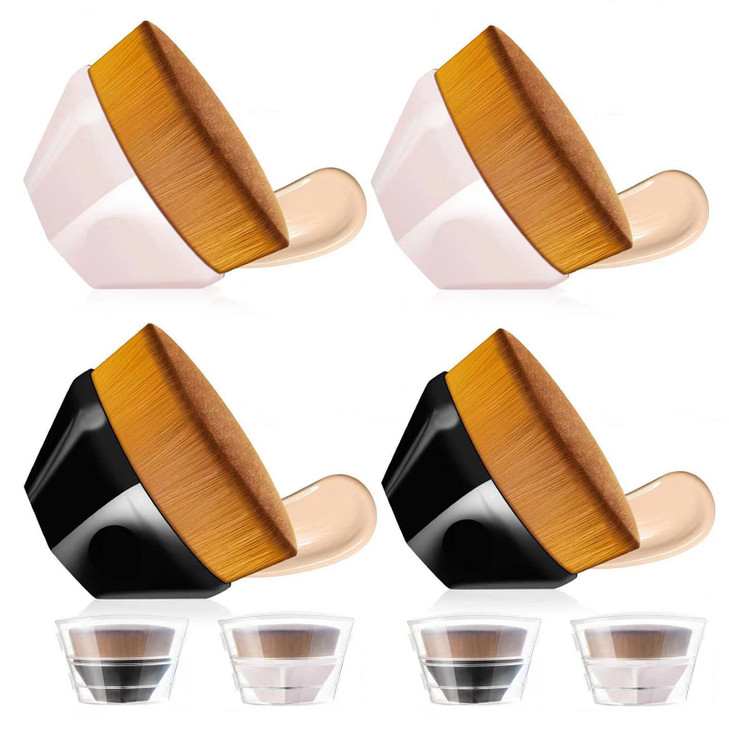 4 Pack Foundation Makeup Brush for Blending Liquid Cream Flawless Powder Face Blush with Protective CaseBlack and Pink H
