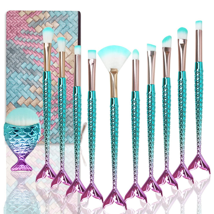 Mermaid Makeup Brushes Set NIZIYI 11PCS Make Up Foundation Powder Cream Eyebrow EyeShadow Eyeliner Lip Blush Concealer K