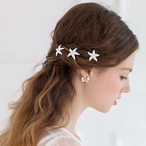 Aluinn Fashionable Starfish Hairpin Crystal Rhinestone Hair Pins Headwear Marine Life Hairpin Beach Wedding Hair Accessories for Women 3PCS online at globaldelivered