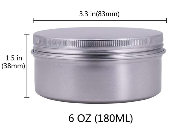 Healthcom 6Ounce 12 Pack 180ml Empty Silver Round Aluminum Tin Cans Screw Top Metal Tins Aroma Hair Wax Tins Cosmetic Co