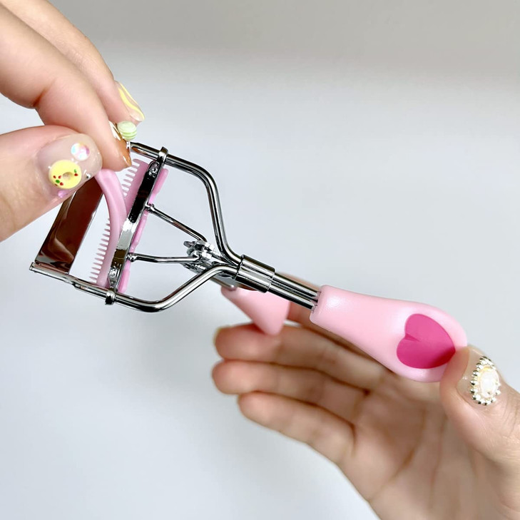 MERVK Stainless Steel Eyelash Curler with Builtin Comb Pinch PainFree Suitable for Any Eye Shapes and Sizes with 5 Silic
