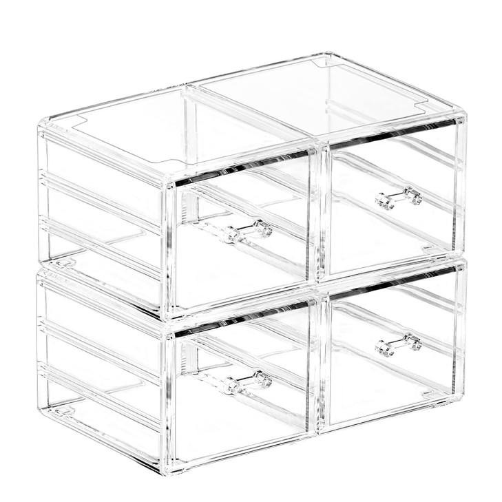 Pack of 2 Acrylic Countertop Stackable Drawers Bathroom Cabinet Organizer Clear Organizing Bins For Cosmetics Organizer