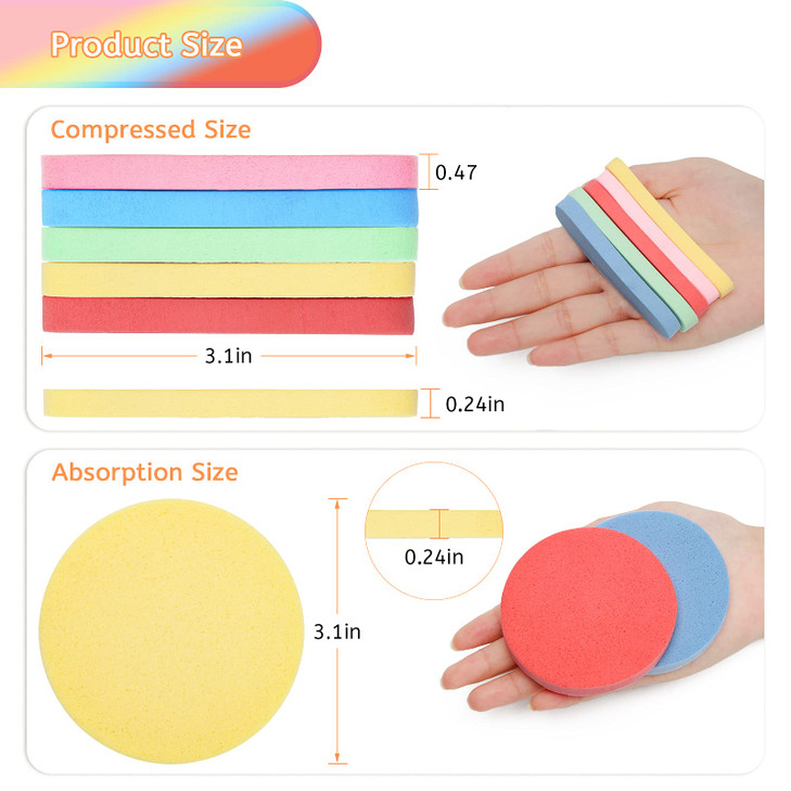 120 Pcs Facial Sponge Compressed Luxiv 5 Colors Face Cleansing Sponge Estheticians Compressed Makeup Facial Sponge Round