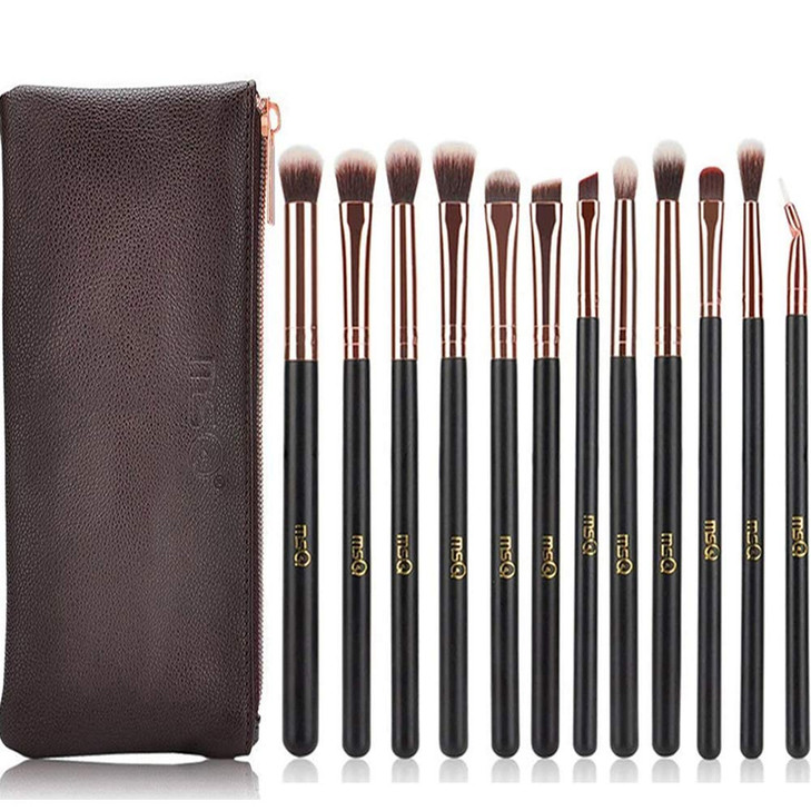 MSQ Eyeshadow Brushes 12pcs Eye Make Up Brush Set with Bag PU Leather Pouch Soft Synthetic Hairs for Eyeshadow Eyebrow E