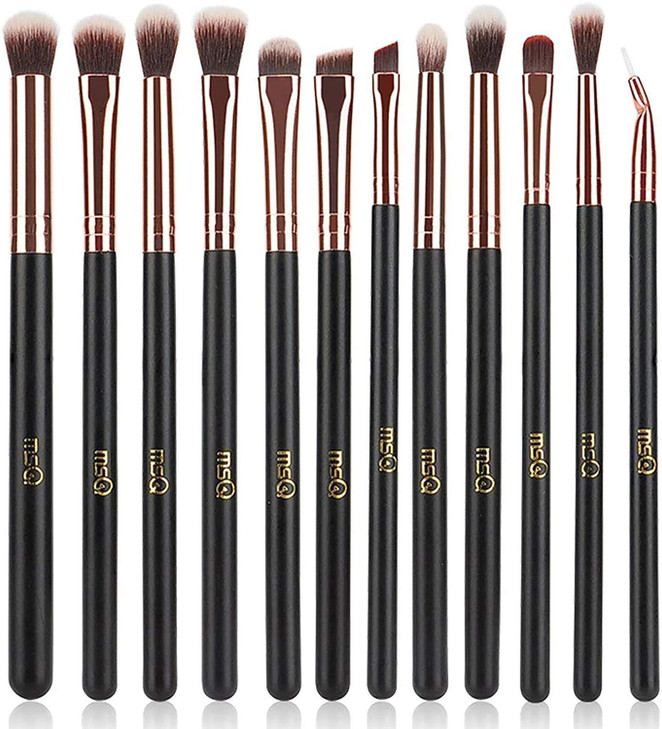 MSQ Eye Makeup Brushes 12pcs Rose Gold Eyeshadow Makeup Brushes Set with Soft Synthetic Hairs Real Wood Handle for Eyesh