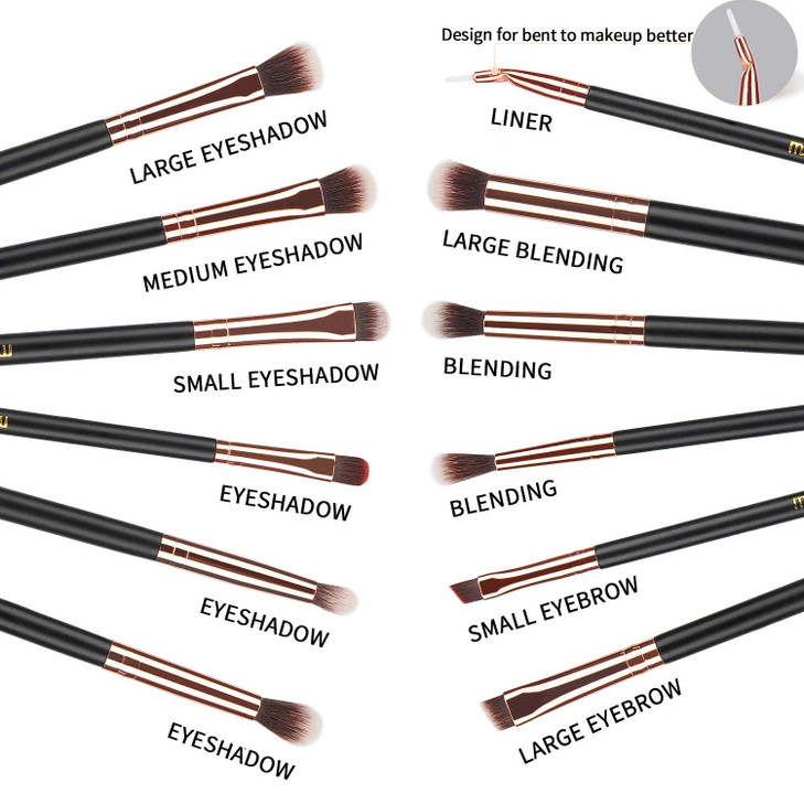 MSQ Eye Makeup Brushes 12pcs Rose Gold Eyeshadow Makeup Brushes Set with Soft Synthetic Hairs Real Wood Handle for Eyesh