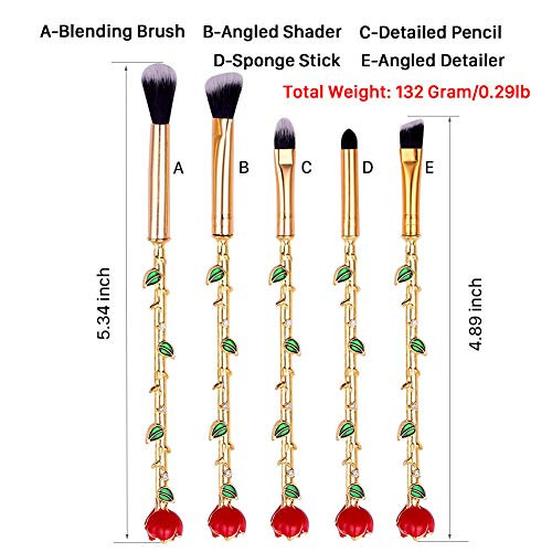 Rose Eye Makeup Brush Set 5pcs Wand Makeup Brushes with Soft Synthetic Fiber and Metallic Handle for Eyebrow Eyeshadow F