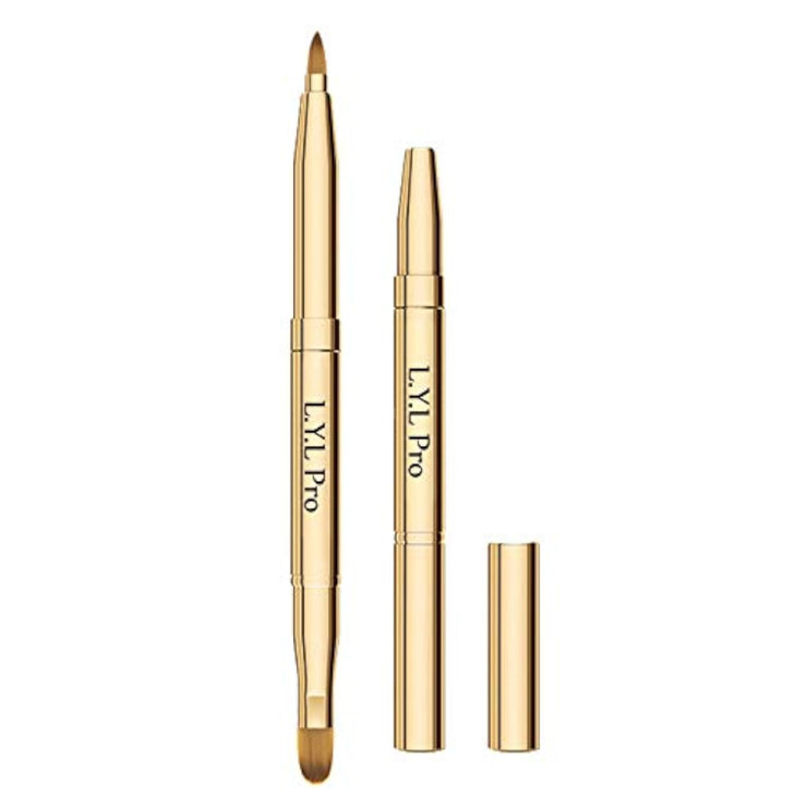LYL Pro Gold Retractable Lip Makeup Brushes DoubleEnded Retractable Lip Brush Travel Lipstick Gloss Makeup Brush for Chr
