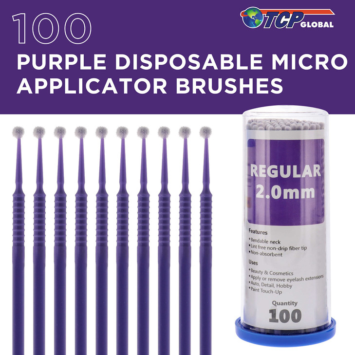 TCP Global Eyelash Extension Micro Brushes 100 Medium 20 mm Tip Size Purple Disposable Brush Applicators Apply Makeup Pa