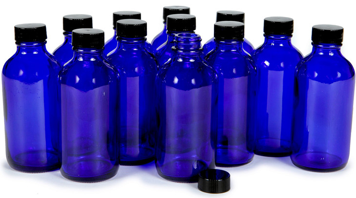 Vivaplex 12 Cobalt Blue 4 oz Glass Bottles with Lids