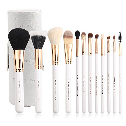 ZOREYA Travel Makeup Brush Set White 12pcs Makeup Brushes Premium Synthetic Hair Professional Foundation Powder Contour
