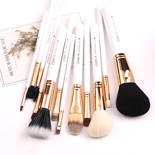 ZOREYA Travel Makeup Brush Set White 12pcs Makeup Brushes Premium Synthetic Hair Professional Foundation Powder Contour