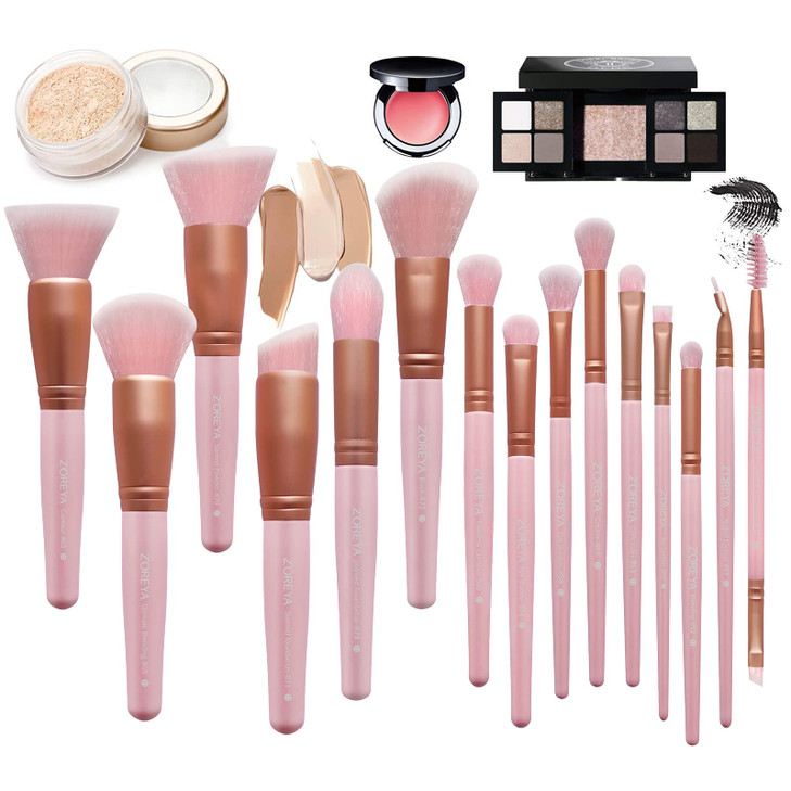 ZOREYA Makeup Brushes 15Pcs Makeup Brush Set Premium Synthetic Kabuki Brush Cosmetics Foundation Concealers Powder Blush