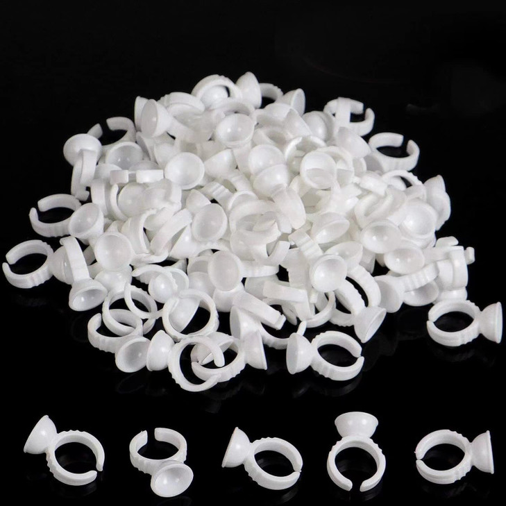 BTArtbox 300PCS Tattoo Rings Cups Disposable Glue Holder Plastic Tattoo Ink Pigment Ring Adhesive Makeup Rings Palette F