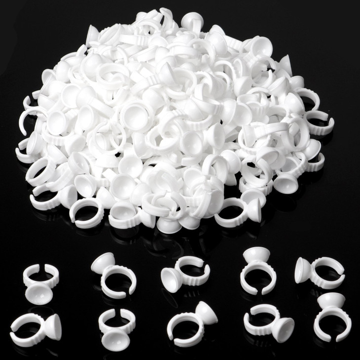 BTArtbox 300PCS Tattoo Rings Cups Disposable Glue Holder Plastic Tattoo Ink Pigment Ring Adhesive Makeup Rings Palette F