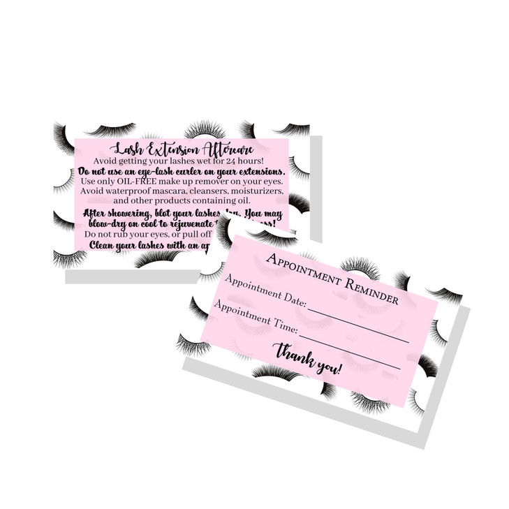 Lash Extension Aftercare Filler Appointment Reminder Cards Package of 50 Double Sided Size 2 x 35 inches Business Card P