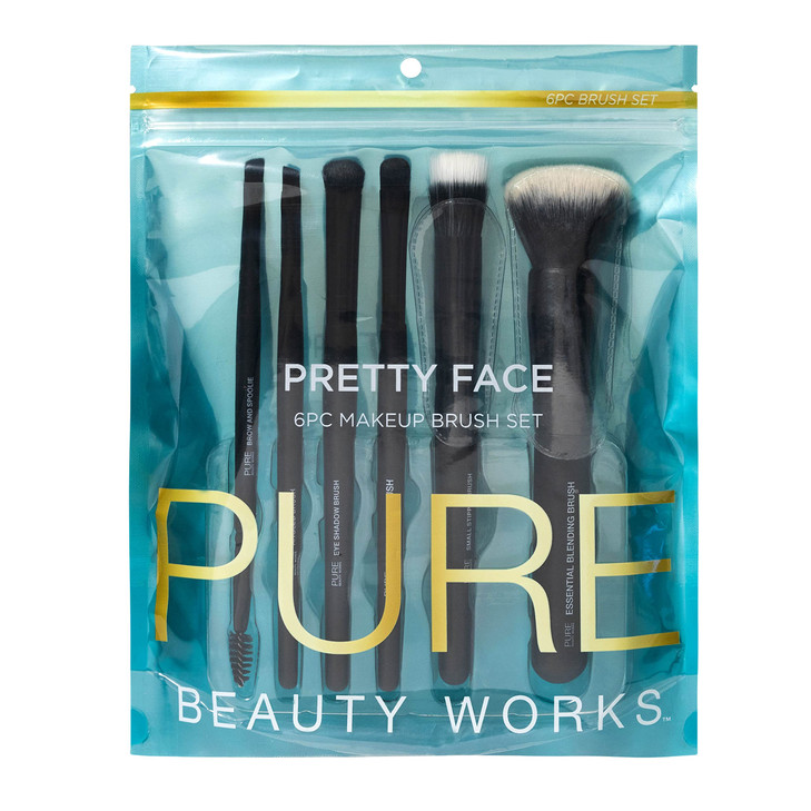 Pure Beauty Works Pretty Face 6pc Makeup Brush Set Premium Synthetic Bristles Blending Brush Stipple Brush Concealer Bru
