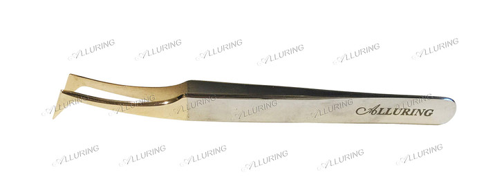 Alluring Chrome with Gold Tip Tweezers for Eyelash Extension L Type