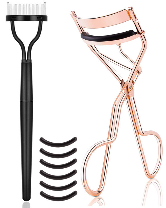 TPPICK Eyelash Curler Kit Metal Lash Curlers with Mascara Applicator Eyelashes Separator Comb 6 Replacement Refill Pads