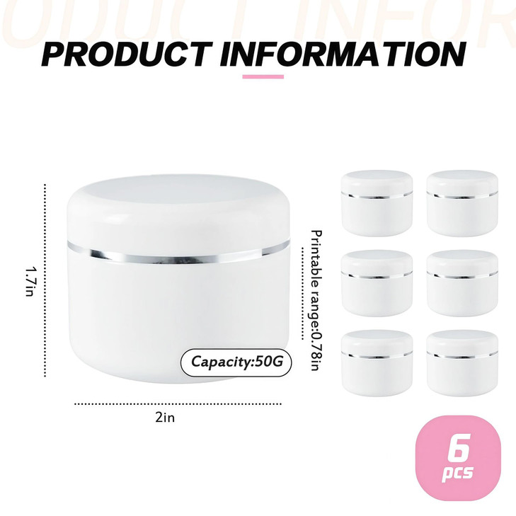 6PCS White Plastic Creams Jar with Inner Liners and Lid Empty Refillable Cosmetic Face Lotions Ointments Bottles Contain