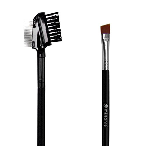 Metal Teeth Eyelash Comb and Duo End Angled Eyebrow Brush with Spoolie Best To Define Mascara Eye Brow Powder Makeup and
