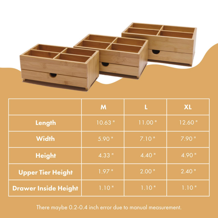GOBAM Makeup Storage Drawer Organizer Bamboo Wood Cosmetic Display Box Large Capacity Bathroom Beauty Countertop Organiz