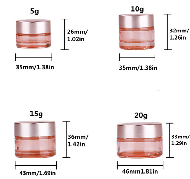 Healthcom 10 Packs 10 Gram10ml Empty Jars Pink Glass Cosmetic Jar Pot Bottles with Rose Gold Lids Refillable Cosmetic Co