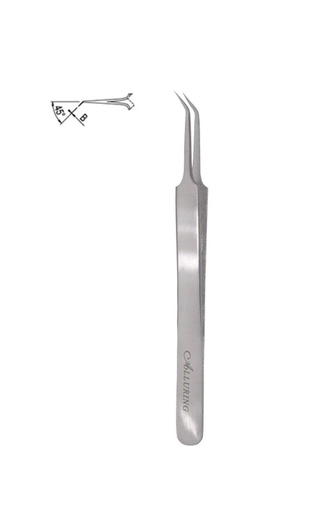 Alluring Silver Tweezers for Eyelash Extension for Volume Lashes 3D 5D 6D lashes 45 Deg