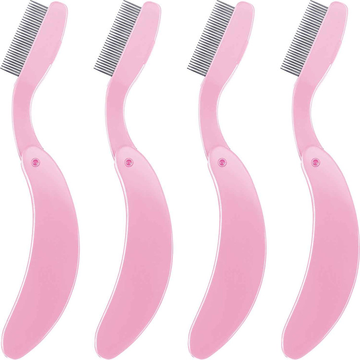4 Packs Folding Eyelash Comb Stainless Steel Metal Teeth Eyebrow Separator Comb Lash and Brow Makeup Applicator Brush Pr