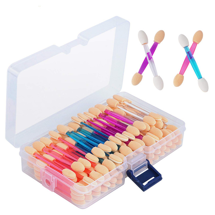 Cuttte 120PCS Disposable Dual Sides Eye Shadow Sponge Applicators with Container 4 Colors Eyeshadow Brushes Makeup Appli