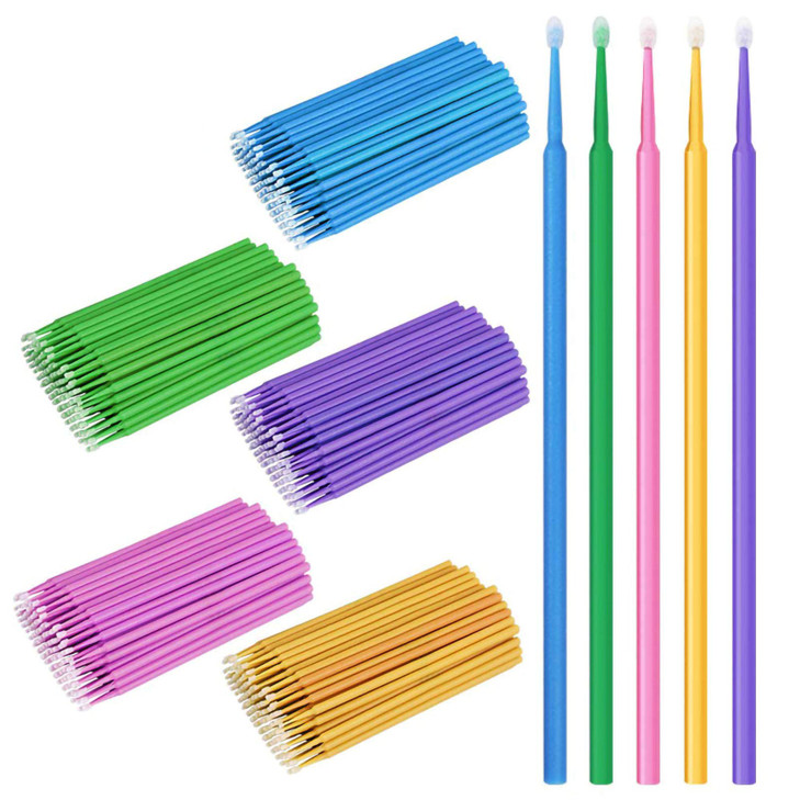 500 PCS Disposable Micro Applicator Brush Bendable Makeup Brush Mascara Brush for Eyelash Extensions 5 Colors Head Diame