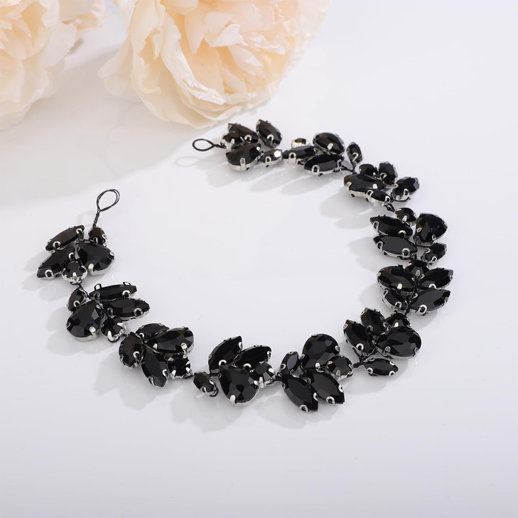 Kercisbeauty Black Rhinestones Beads Headpiece Halloween Party Gothic Jewelry for Women Girls Wedding Bridal Black Hair Piece online at globaldelivered