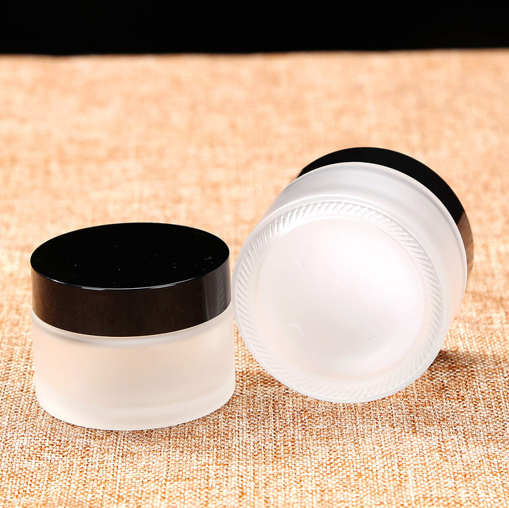 50ml 175 oz 12 pack Snow Diamond Empty Frosted Clear Glass jar with Inner Liners and Lids Round Glass JarsHigh End Glass