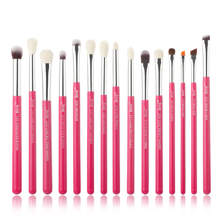 Jessup Professional NaturalSynthetic Eye Makeup Brushes Set 15pcs for Eyeshadow Blending Concealer Eyeliner Eyebrow Rose