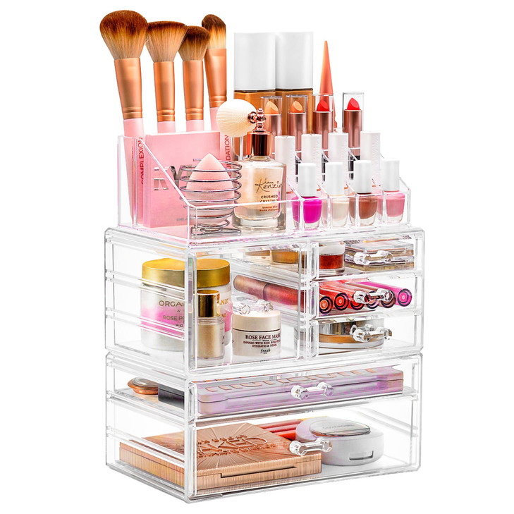 Sorbus Large Clear Makeup Organizer Detachable 3Piece Jewelry Make Up Organizers and Storage Set Spacious Cosmetic Displ
