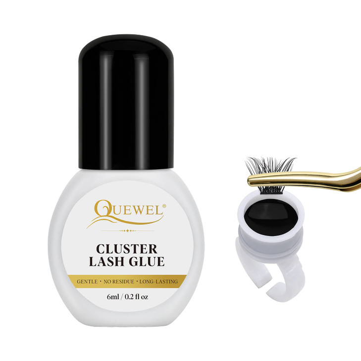 QUEWEL Lash Clusters Glue 6ml Cluster Lashes Glue Black Eyelash Clusters Glue for DIY Lash Extensions LongLasting Eyelas